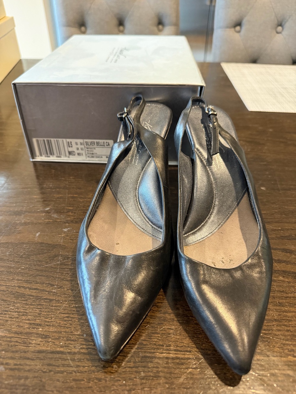 Kenneth Cole 925 Silver Belle Slingback Pointed-Toe Flats in Black